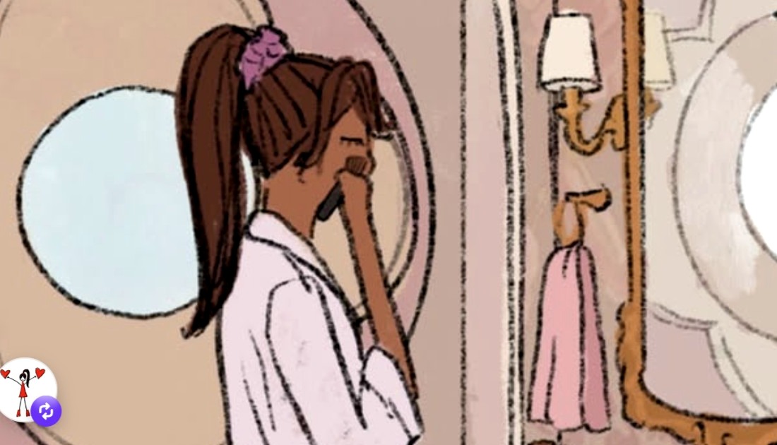 Illustration of a person at a bathroom mirror.